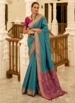 Banarasi Silk Sky Blue Pink Traditional Wear Digital Printed Saree